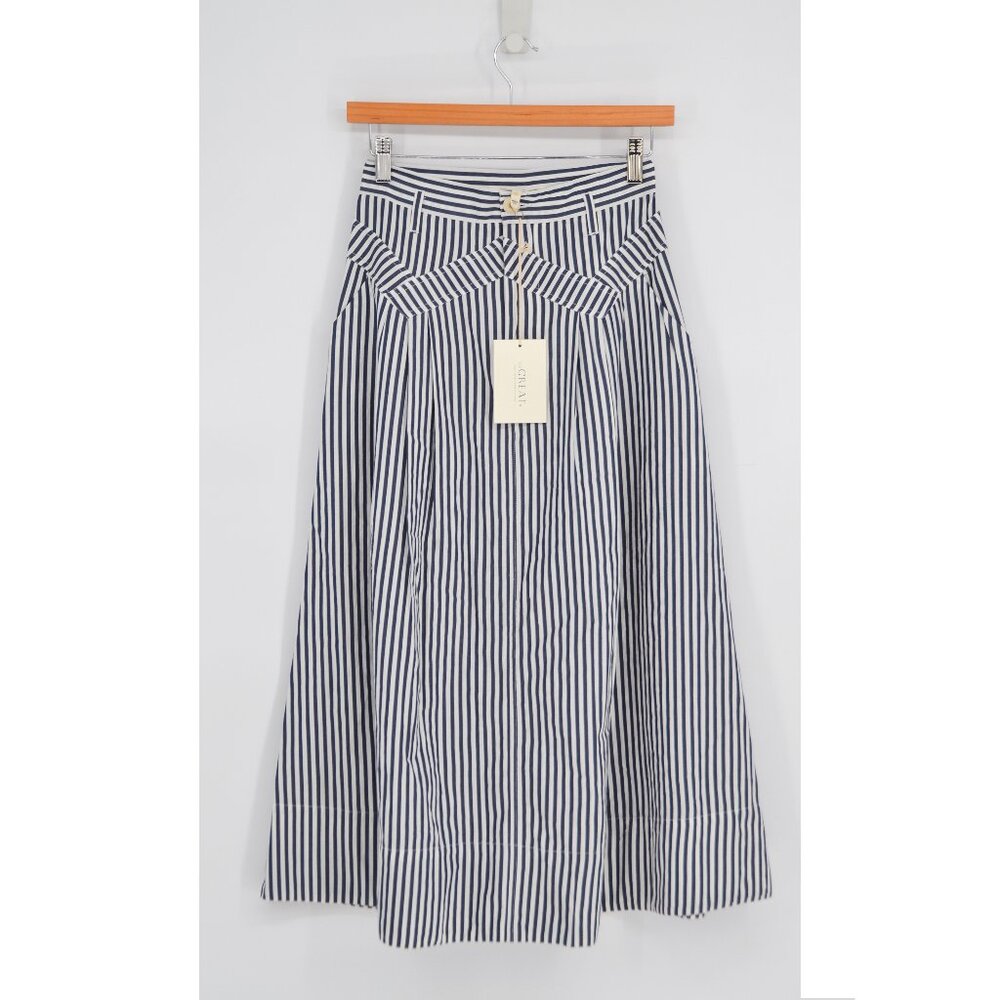 The Great Atlas Button Up Shirt and Field Midi Skirt Set Navy Stripe Womens 1 S - Picture 9 of 15